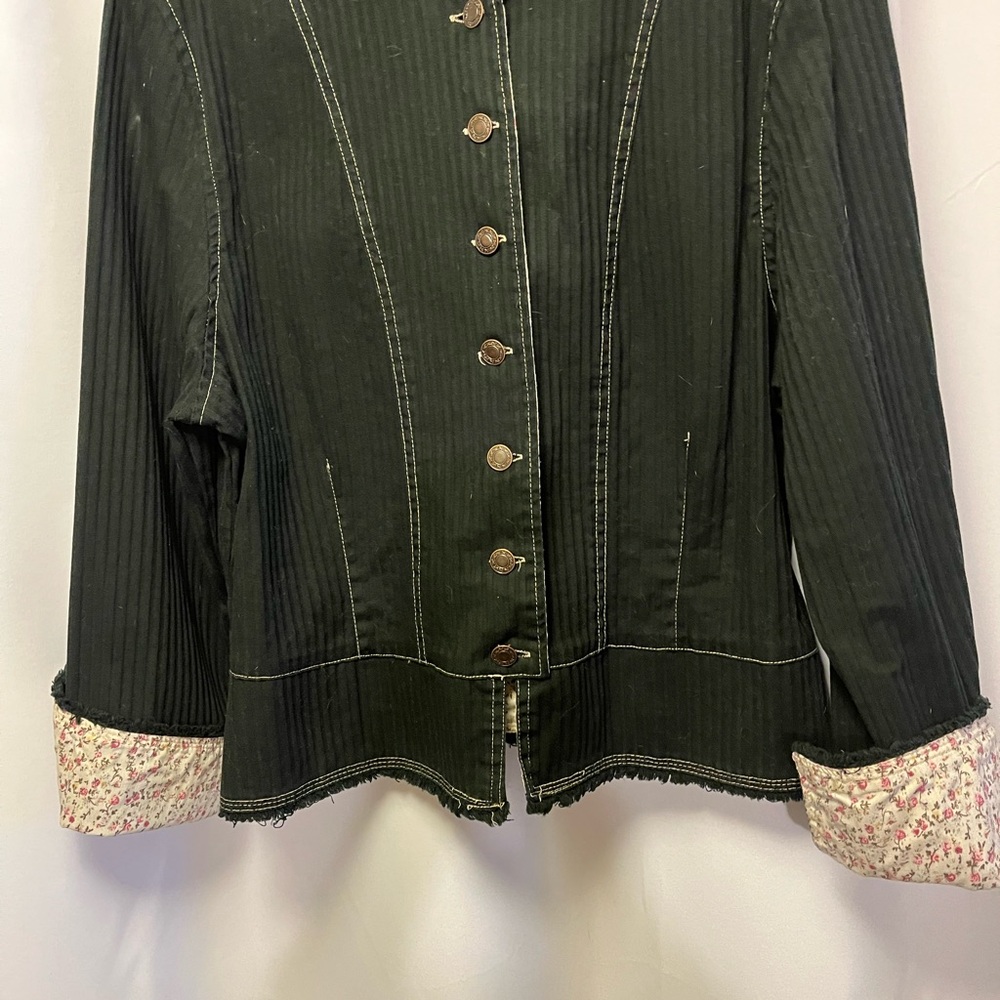 Dollhouse Black Jean Jacket with Floral Cuffs